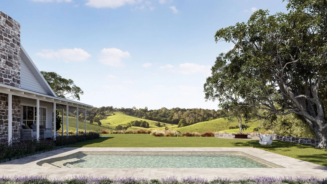 An image of a fibreglass pool, specifically The Classic of Harvest Pools