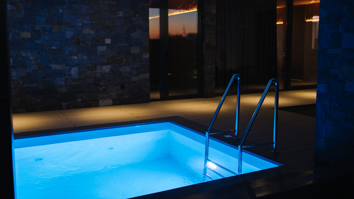 An image of a fibreglass pool with lighting