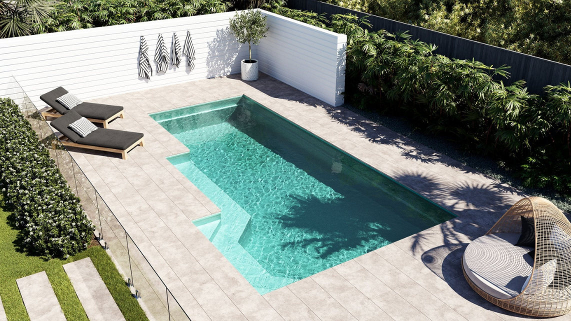 An image of a fibreglass pool, specifically The Venice by Harvest Pools