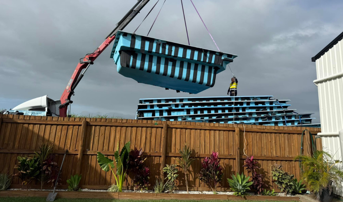 Fibreglass pool shells from Harvest Pools, taken by Pool Professionals Mackay