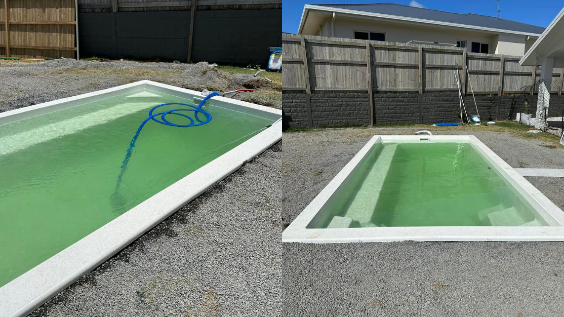 A green pool due to metals from fill water