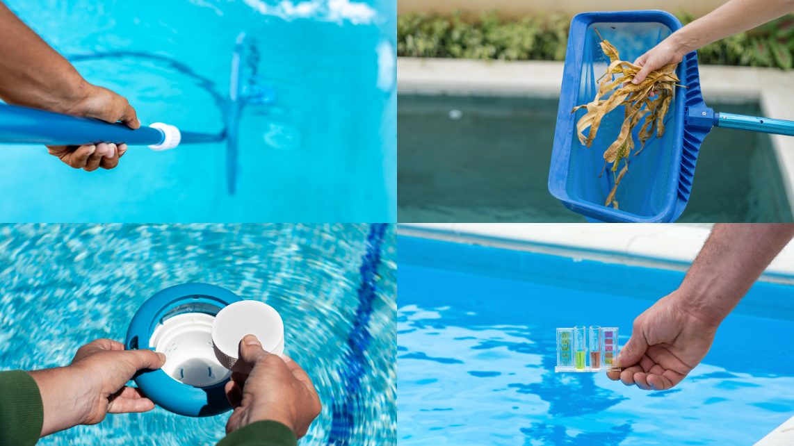 Four main ways to prevent fibreglass pool stains: vacuuming frequently, skimming, treating causes immediately, and checking water chemistry for balancing chemicals