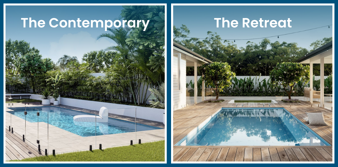 Pool Professionals Mackay and Harvest Pools' best sellers: The Contemporary on the left, and The Retreat on the right