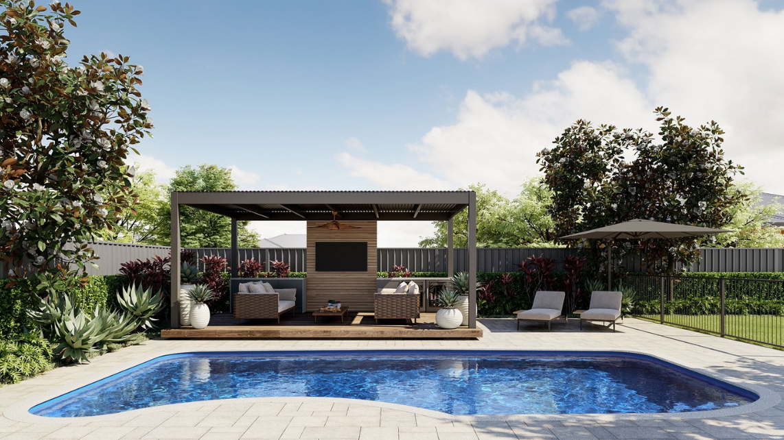 An image of a fibreglass pool, specifically The Oz by Harvest Pools 